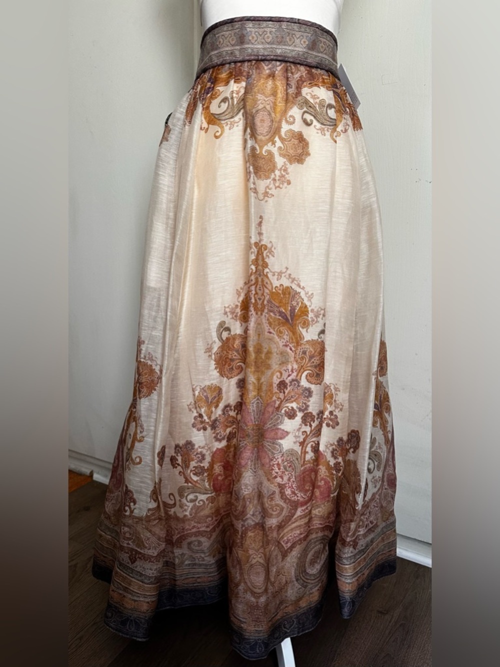 NWT $1,150 Zimmermann Illustration Maxi Skirt Cream Paisley Motif Size AU 2 US 8 - Picture 13 of 16